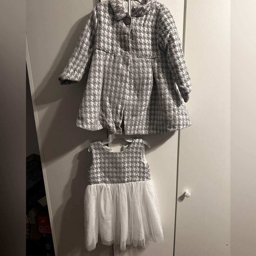Gray and White Houndstooth Coat and Dress Set